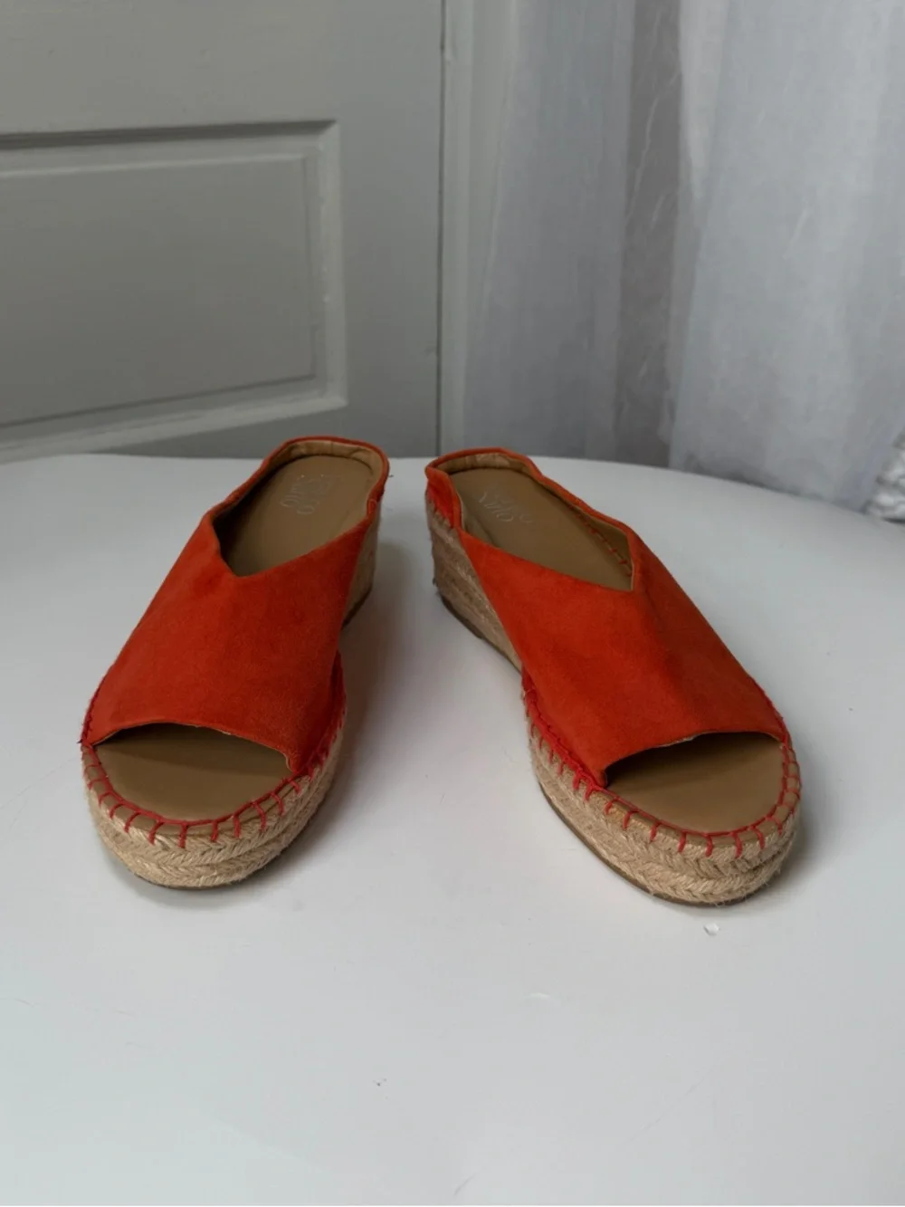 Franco Sarto L-Pine Orange Suede Open-Toe Espadrille Wedge Slip On Sandals Beach